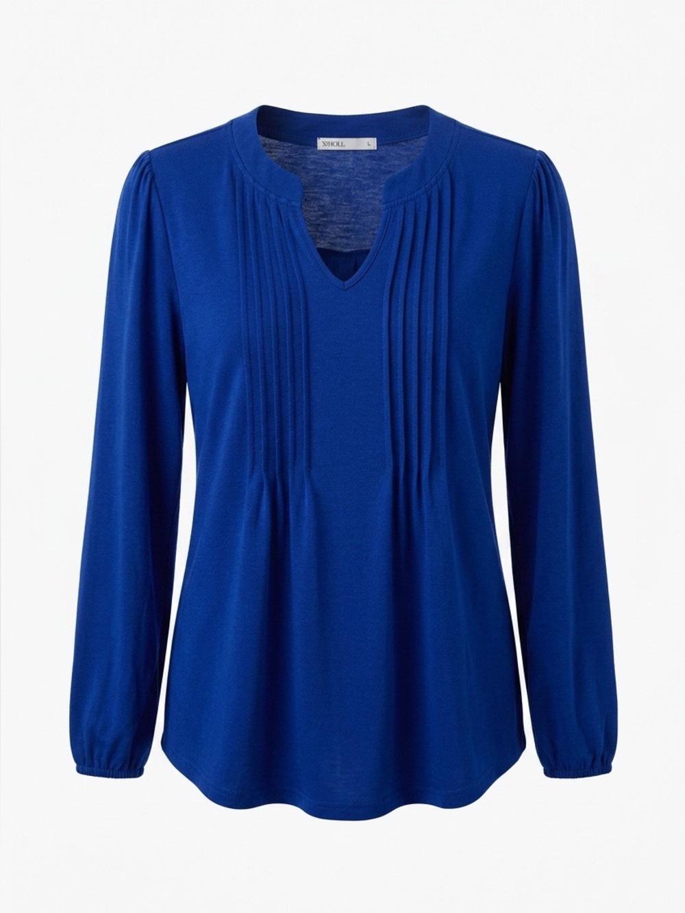 Royal Blue Long-Sleeve Pintuck V-Neck Top